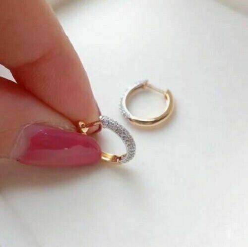 14k Yellow Gold Huggie Hoop Earrings with 2.05 Ct Simulated Diamonds-image