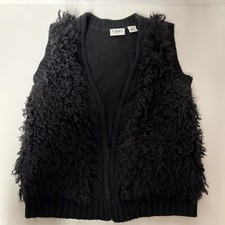 CATO Girls Faux Fur Open Front Cable Knit Back Vest; Black, S 8 