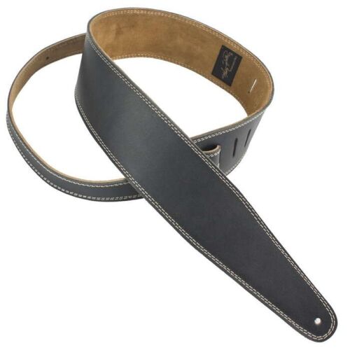 Bracelet de guitare réglable en cuir Henry Heller 2,5 pouces de large, noir avec point crème - Photo 1/1