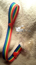 Pacifier Holder Binki Clip w/ Snaps Teething Toy Baby Mom Diaper Bag Rainbow
