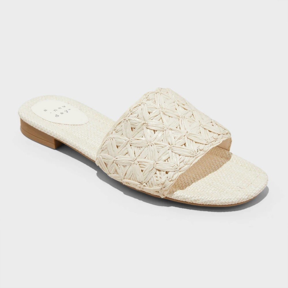 Women's Ariella Woven Raffia Slide Sandals with Memory Foam Insole White 9