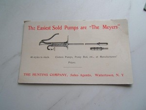 ANTIQUE MEYER'S PUMPS ADVERTISING INK BLOTTER HUNTING CO., WATERTOWN, NY