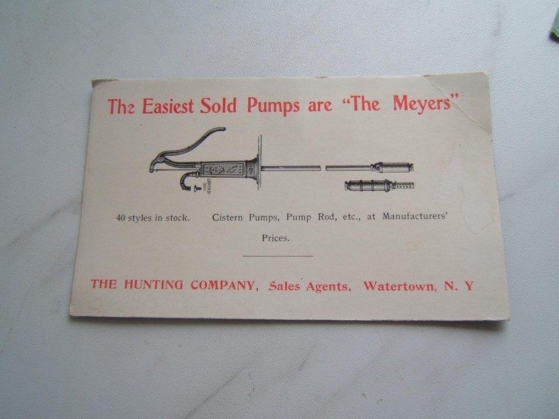 ANTIQUE MEYER'S PUMPS ADVERTISING INK BLOTTER HUNTING CO., WATERTOWN, NY