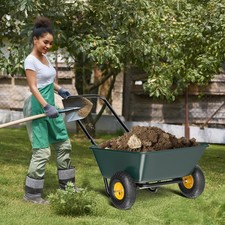 Wheelbarrow Heavy Duty Garden 300LBS Durable Plastic Green Tray Barrow 118*62*66
