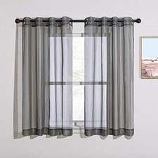 45 Inch Sheer Curtains - Grommet Top Window 54"W x 45"L Pack of 2 Dark Grey