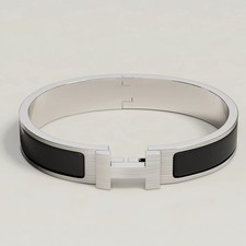 Bracciale Hermes Clic Clac H Bracelet Nero/argento Uomo