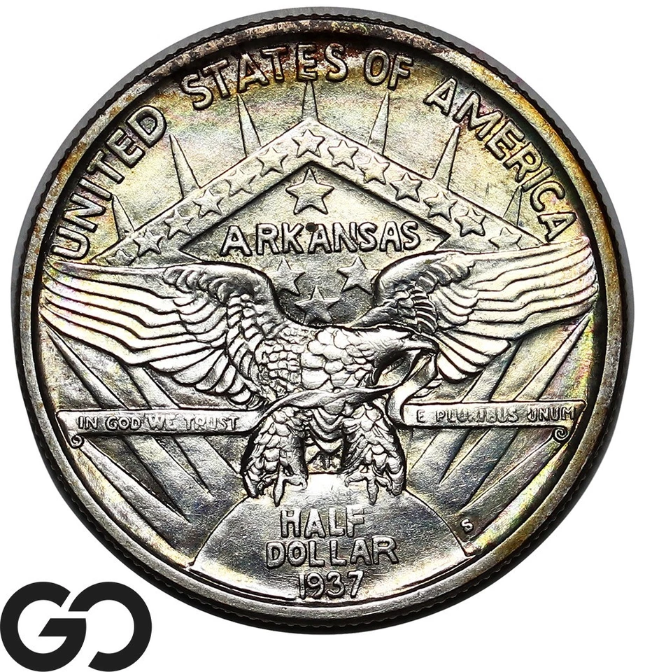 1937-S Arkansas Commemorative Half Dollar, Very Nice Solid Gem BU++ - Image 2 of 3