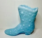 Vintage Fenton Blue Satin Glass Daisy and Button Boot Shoe Figurine Holder