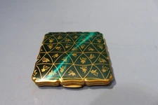 Vintage Stratton of England Gold Tone Green Enamel Loose Powder Compact