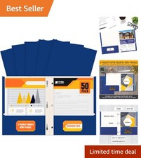 Blue Paper 2 Pocket Folders with Prongs, 50 Pack, Matte Texture, Letter Size ...