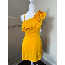 Ieena for Mac Duggal 55286 One Shoulder Ruffle Mini Dress Sz 2 NWT Yellow