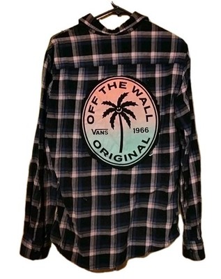 Upcycled LADIES Flannel Navy Blue Pink Van's Off The Wall GRUNGE Sz S