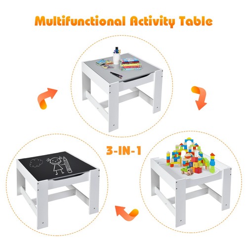 Babyjoy Kids Table Chairs Set w/ Storage Box Blackboard Whiteboard Drawing Grey - Picture 7 of 12
