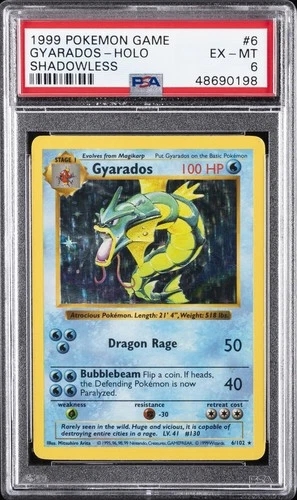 1999 POKEMON BASE SET SHADOWLESS #6 GYARADOS-HOLO PSA 6