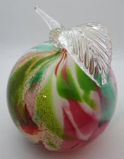 Zorza Handmade Glass from Poland Round Apple Fruit Sculpture Paperweight