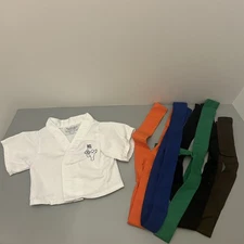 Build A Bear White Karate Shirt Robe Top and 5 Colored Belts Martial Arts