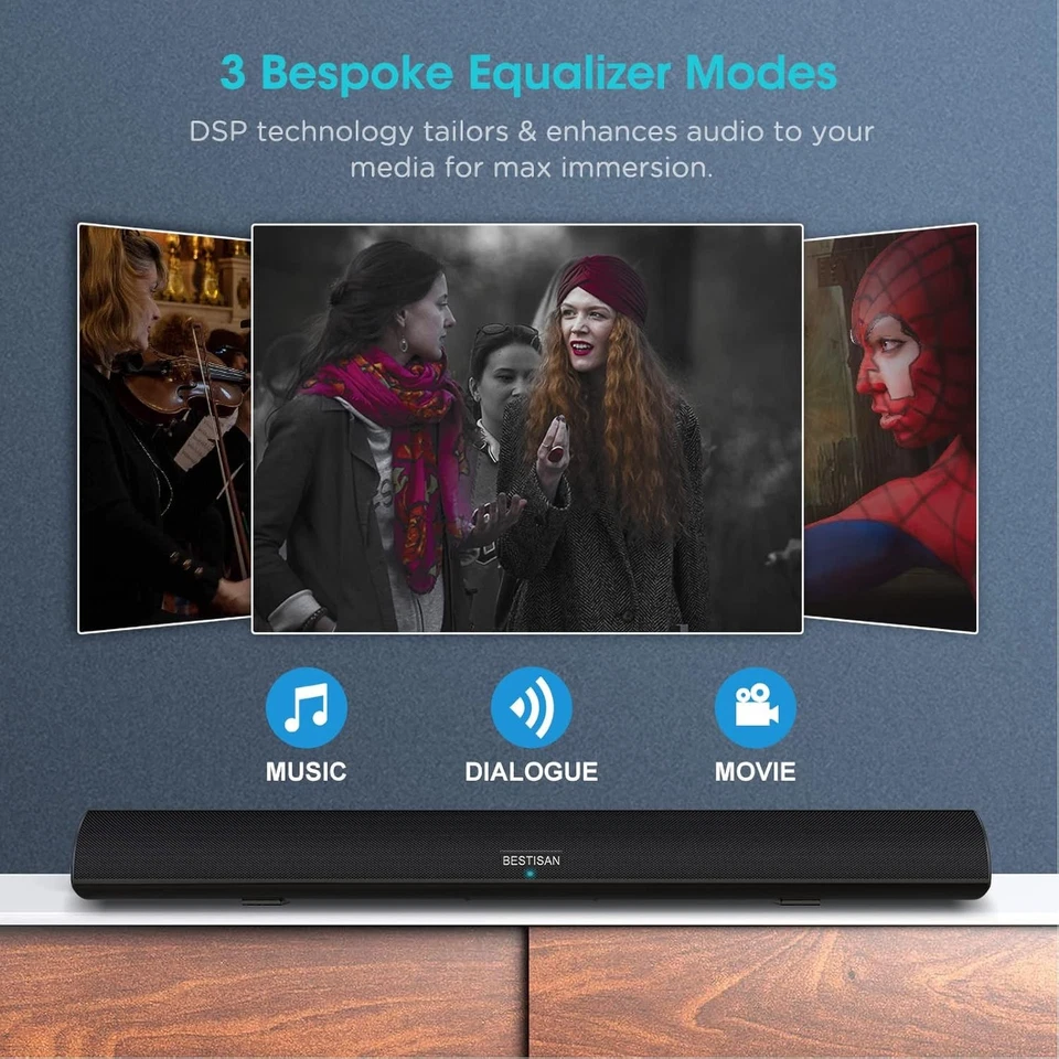 Barra de sonido de TV BESTISAN 100 vatios 40 pulgadas, sistema de cine en casa 40 pulgadas negro Foto 3 de 4