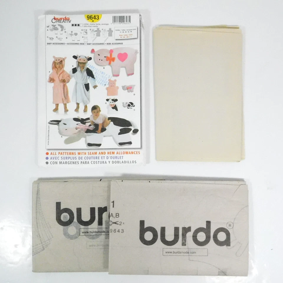 Burda 9643 Child BathRobe Wash Mitt Blanket Plush Pattern Size 9m-3T Uncut - Image 2 of 4