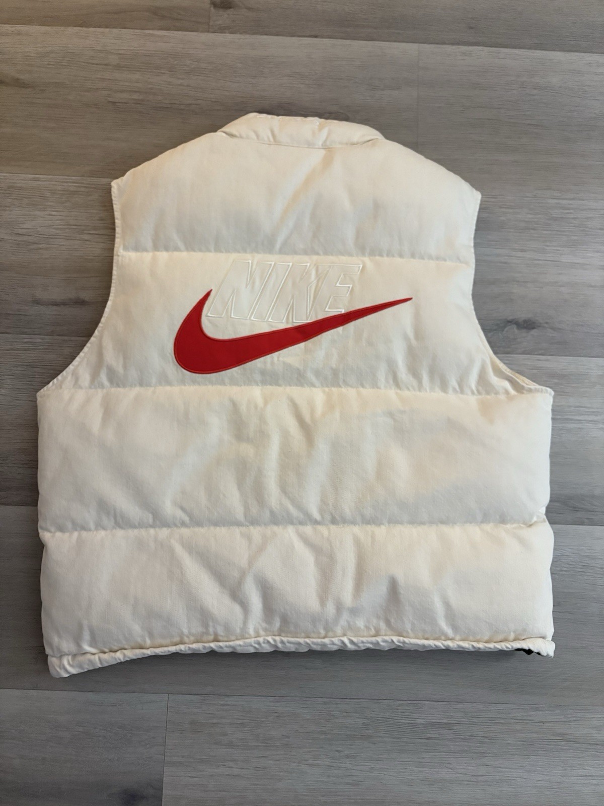 Supreme Nike Denim Puffer Vest SS24 Natural Size Large Work Jacket Varsity