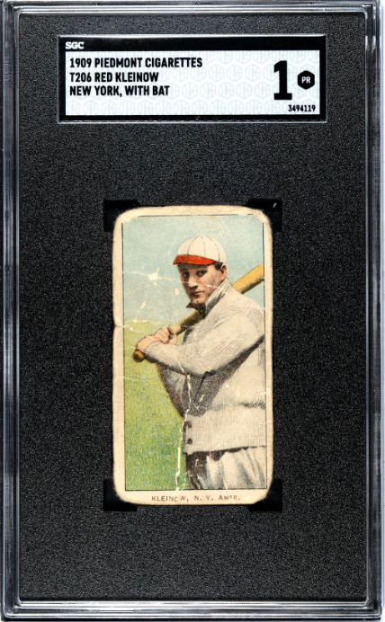 1909 T206 RED KLEINOW PIEDMONT 150 BACK STAMP BATTING SGC 1 NEW YORK HIGHLANDERS