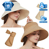 Strohhut Damen Faltbar UV Schutz 50 Elegant Sommerhut Breite Krempe 55-59Cm