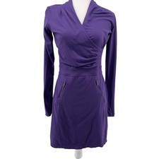Athleta Purple Wrap V Neck Long Sleeve Zipper Pocket Athletic Dress XS