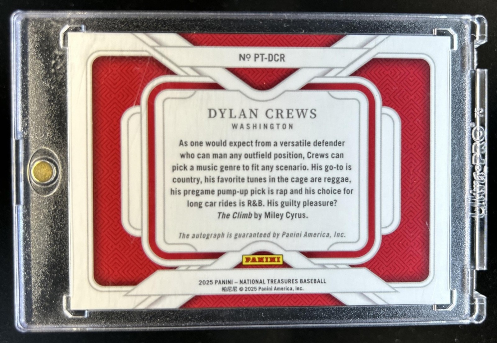 2025 Panini National Treasures Dylan Crews Personalized Auto RC #/75 Nationals view 2