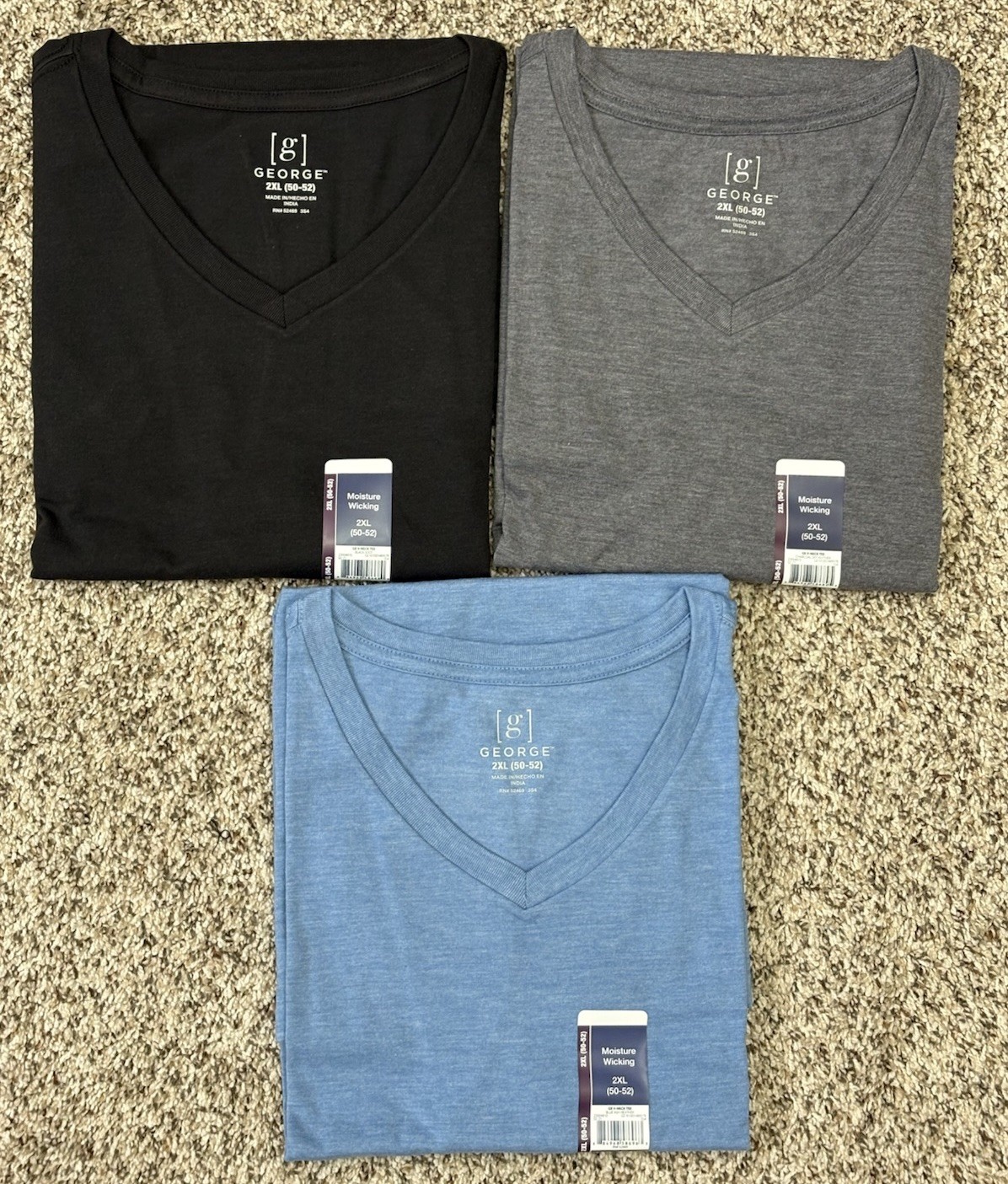 New George 3-PACK Men’s V-Neck T-shirt Tee Moisture Wicking Size 50-52  2XL (G4)