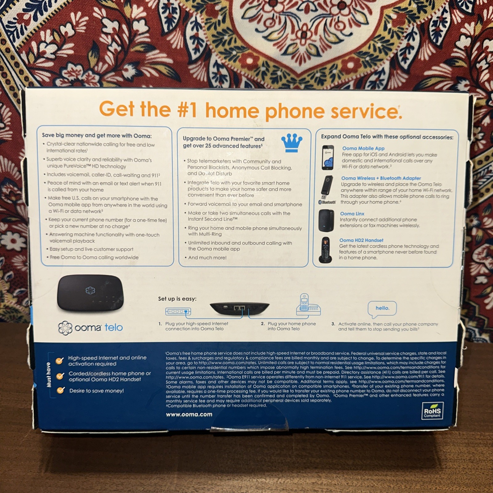 OOMA Telo Smart Free Home Phone Service **New** **Sealed** Black
