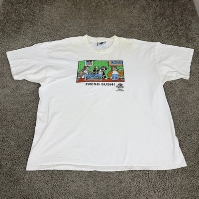 Vintage Cats Fresh Sushi Shirt Mens 2XL White Tokyo Tea House Funny Cat 90s Lee