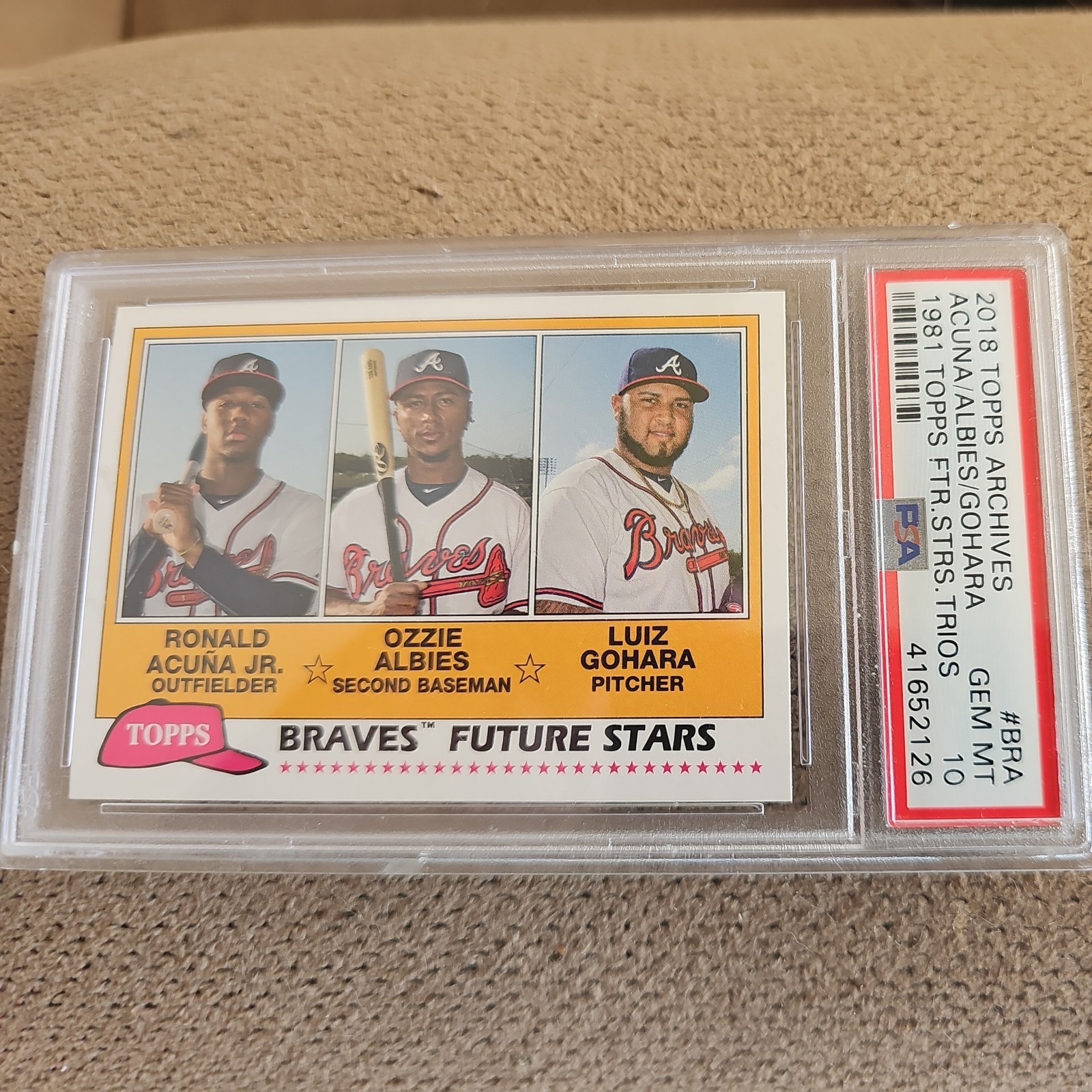 2018 Topps Archives Ozzie Albies Ronald Acuna Jr. Gohara 1981 RC #FS-BRA PSA 10 view 2