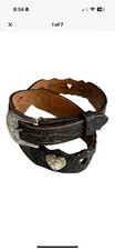 VTG Silver Creek Embossed Tooled Leather Hearts Western Belt Women's Black