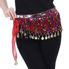 Sequin Belly Dance Waist Wrap Chiffon Wrap Skirt with Coins for Belly Dance Yog...