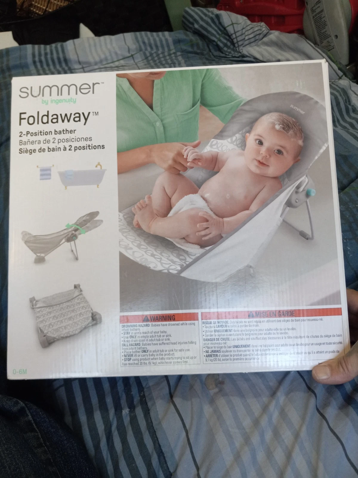 Summer Foldaway Baby Bather 2-Position Infant Bath Seat 0-6M Gray