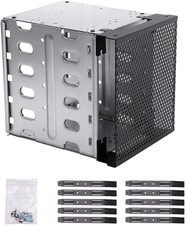 Stainless Steel Hard Drive Cage, 5.25" to 5x 3.5" SAS SATA HDD Cage silver