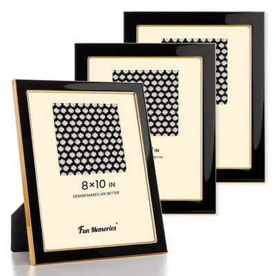 Fun Memories 8x10 Enamel Picture Frame with HD-Tempered Glass, Gold Metal Edge w