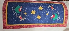 NEW HANDMADE CHRISTMAS TABLE RUNNER SANTA REINDEER STARS 18" X 37"FABULOUS PIECE