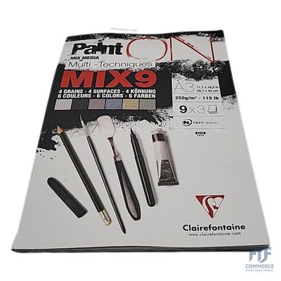 Clairefontaine 960078C - Block PaintON mit 27 Bögen, 250g, 4 Körnungen und 6 Far