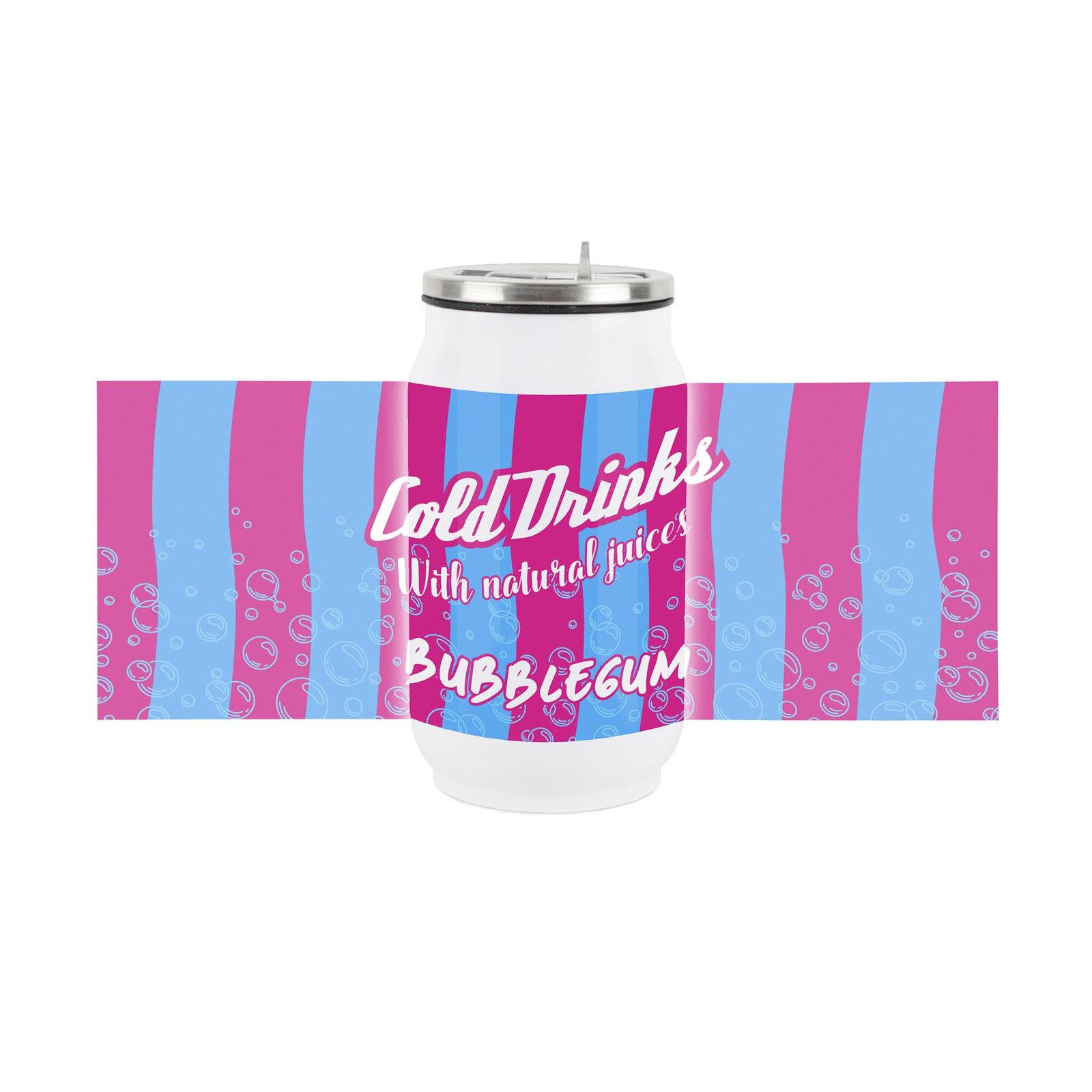 Retro Bubblegum Soda Can Drinking Flask with Straw - Travel Mug Gift