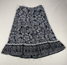 Sag Harbor Womens Small Black White Floral Paisley Boho Midi Skirt Rayon
