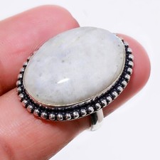 Rainbow Moonstone Oval Shape Gemstone Ring Handmade Fashion Jewelry 7" FR 436