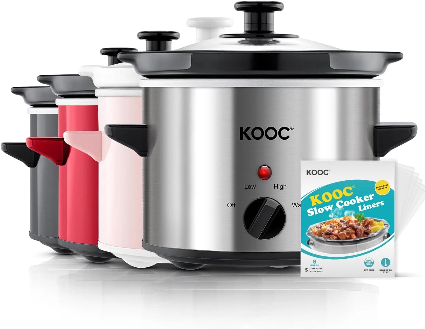 2Qt Small Slow Cooker Ceramic Adjustable Temp Stainless Steel Silver