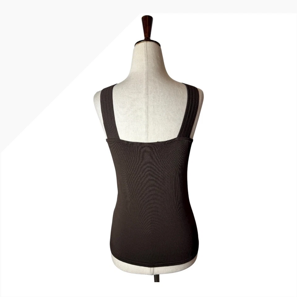 Camiseta sin mangas Lafayette 148 para mujer pequeña marrón tejida cuello en V prenda preppy lujo madura Foto 2 de 4