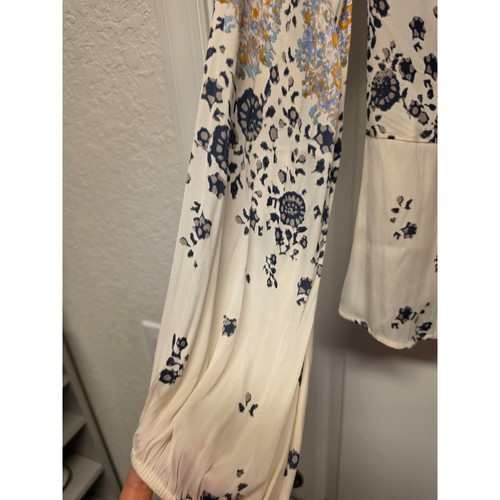 Camicetta Free People stampa floreale mista cravatta davanti scollo a V blu crema XS - Foto 9 di 12