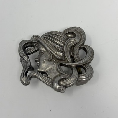 Goddess Woman Pewter Belt Buckle Sandy Val Vintage 1971
