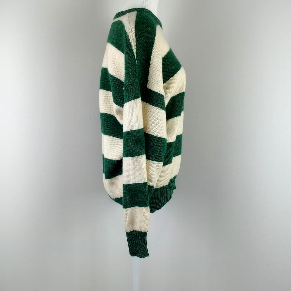 Lacoste Wool Jumper Green And White Striped Vintage Size M Made in Australia - image 3 of 4