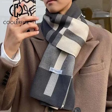 Winter Men Warm Scarf Fashion Knit Neckerchief Patchwork Cashmere Shawl Wrap 