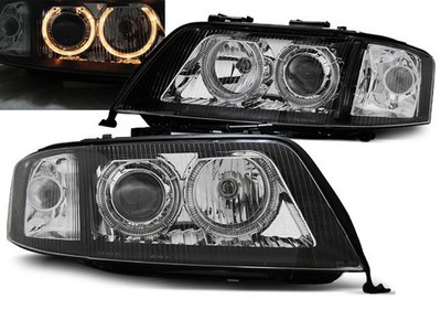 Xenon headlights for Audi A6 2001 2002 2003 2004 VR-1143 Angel Eyes Black