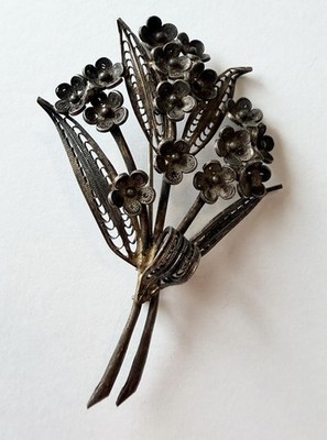 Vintage 800 Silver Vermeil Flower Bouquet Pin Brooch With Artist Mark