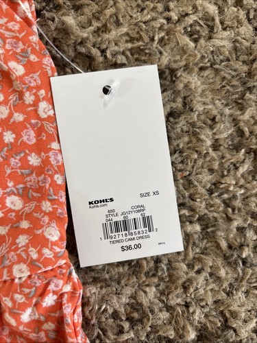 Women Girl Tiered Cami Dress Coral White Flowers Size XS So Brand Summer Sun NWT - Picture 5 of 5